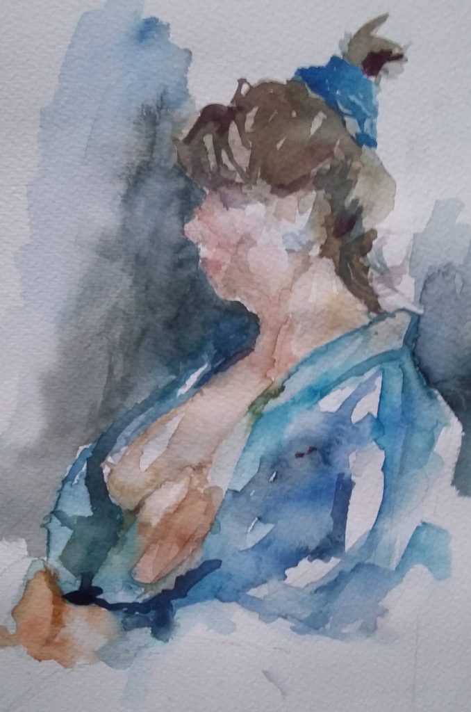 Carla Klein Goldewijk schilderij ‘vrouw met kimono aquarel’