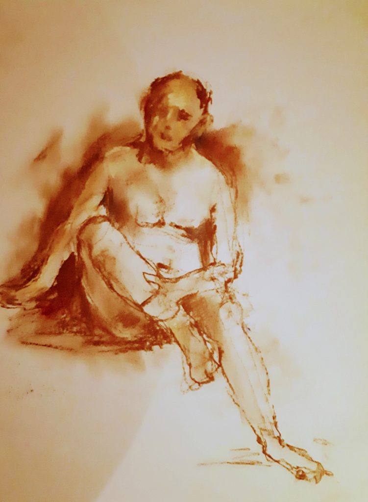 Carla Klein Goldewijk schilderij ‘zittend naakt man pastel’