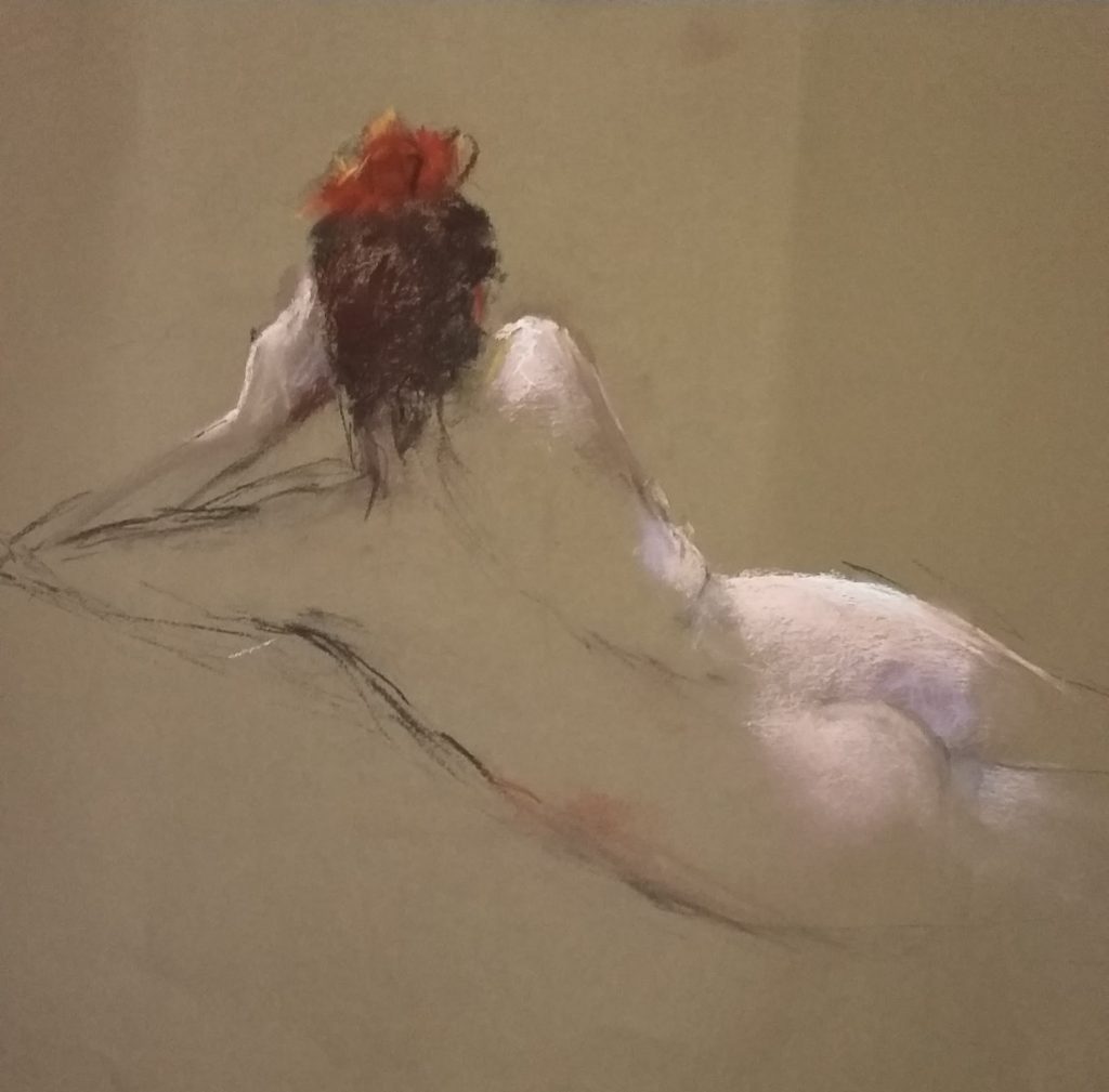 Carla Klein Goldewijk schilderij ‘rugnaakt liggend pastelkrijt’