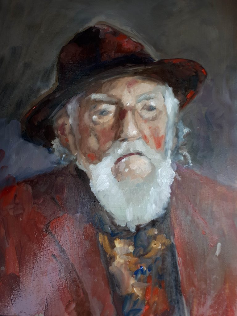 Carla Klein Goldewijk schilderij ‘Man met hoed en baard olieverf’