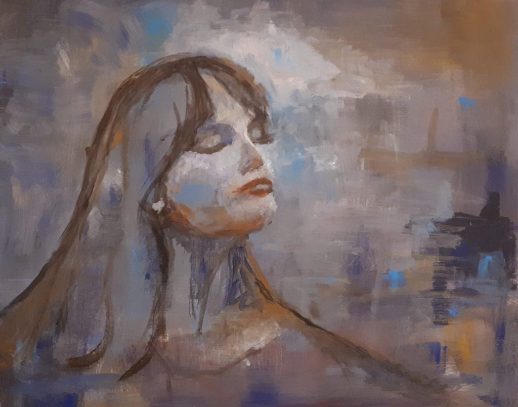 Carla Klein Goldewijk schilderij “In stilte hoor ik mijn intuitie” acryl