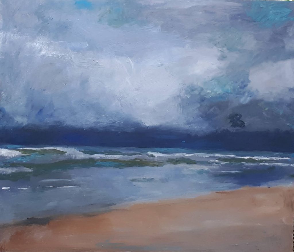 Carla Klein Goldewijk schilderij ‘Strand met dreigende lucht acryl’
