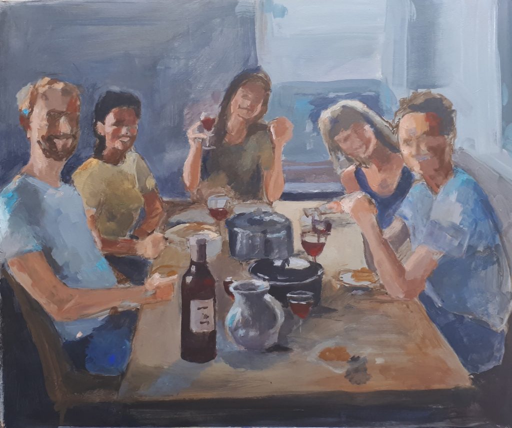 Carla Klein Goldewijk schilderij ‘Familie rond tafel acryl’