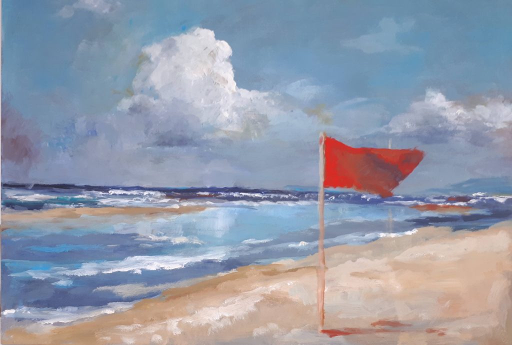 Carla Klein Goldewijk schilderij ‘Vlag op strand acryl’