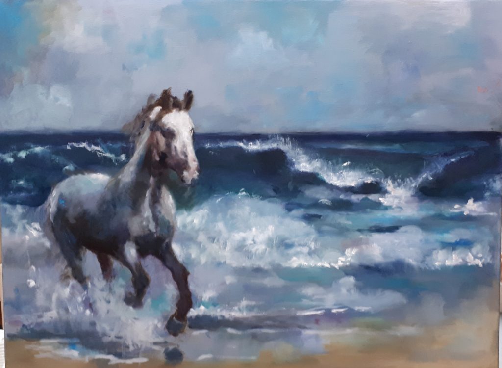 Carla Klein Goldewijk schilderij ‘Paard in branding olieverf’